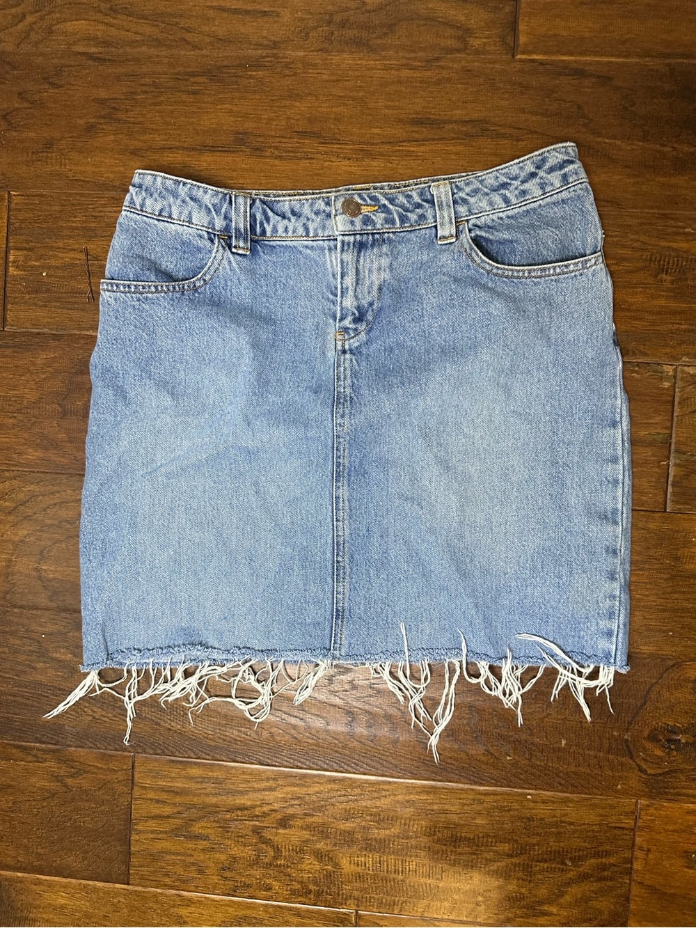 Denim Mini Skirt with Frayed Hem
